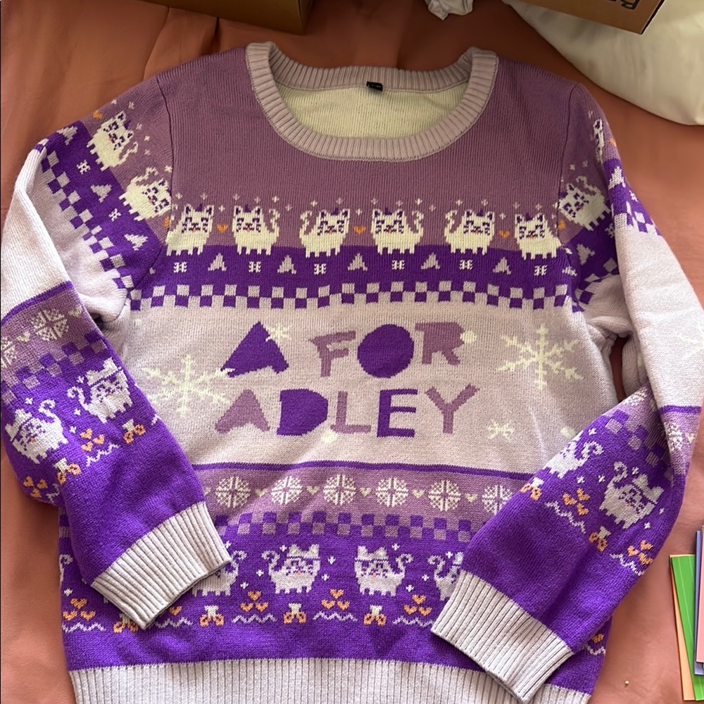 A for Adley “ugly” holiday Purple Sweater size 8-10y